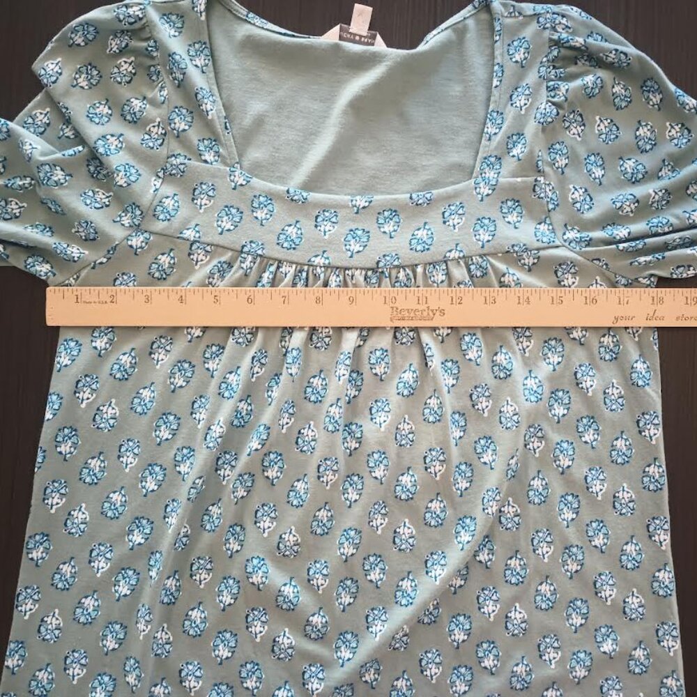 LUCKY BRAND WOMEN'S TOP SEAFOAM FLORAL GATHERED FRONT LONG SLEEVE PEASANT SMALL - Picture 4 of 5